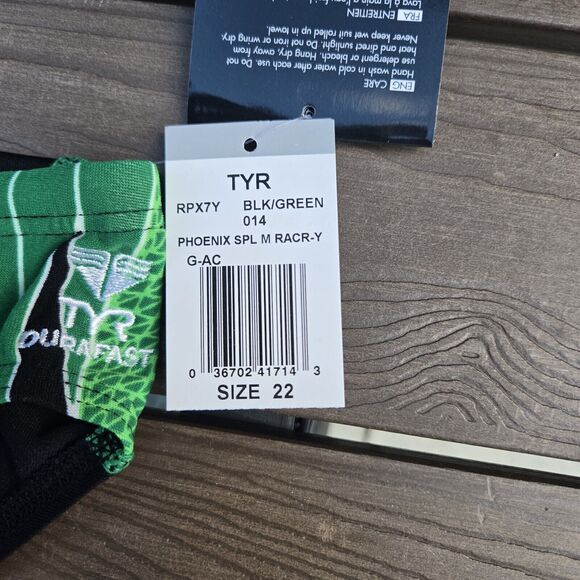 TYR DuraFast Elite Phoenix Destroyer Black/green Racer Boy Swim  Brief Sz 22 New - Picture 3 of 3